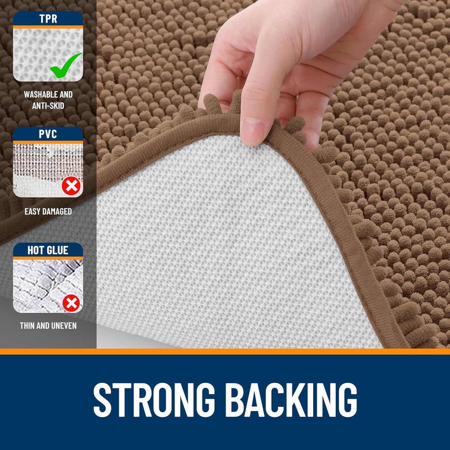 OLANLY Large Bath Rugs - Extra Soft Chenille, Quick-Dry & Machine Washable | 40x24 Mocha Color