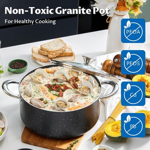 BEZIA 8 Quart Nonstick Stock Pot - Induction Compatible, Oven Safe, Perfect for Stews & Soups