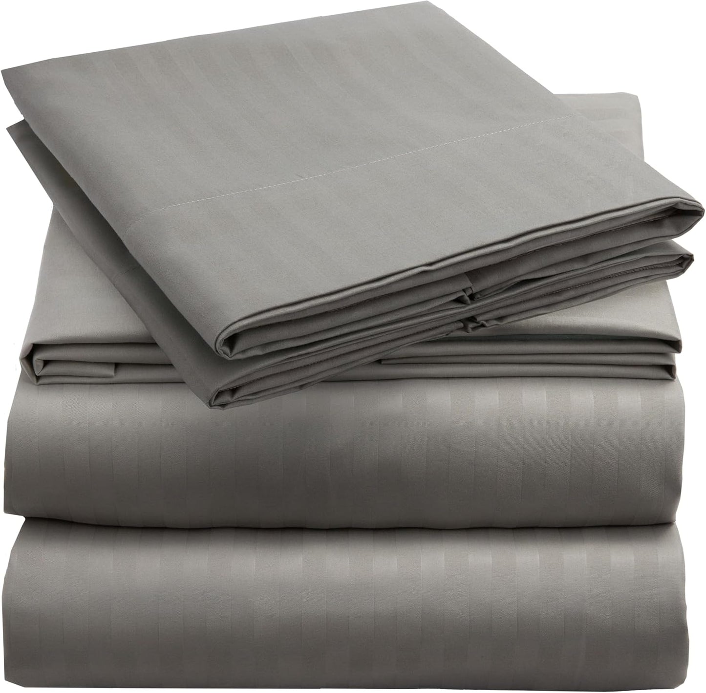 Mellanni King Sheets Set - 4 PC Luxury Bedding Collection - Extra Soft, Cooling & Wrinkle Resistant | Striped Gray/Silver