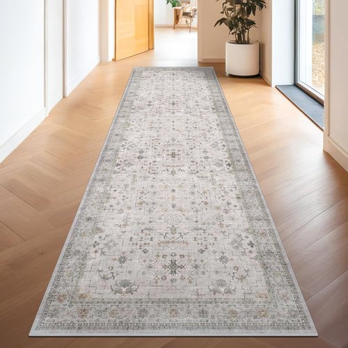 Hazo Haus Washable Light Gray 2'6"x8' Non-Slip Runner Rug | Stain Resistant for Kitchen & Hallway
