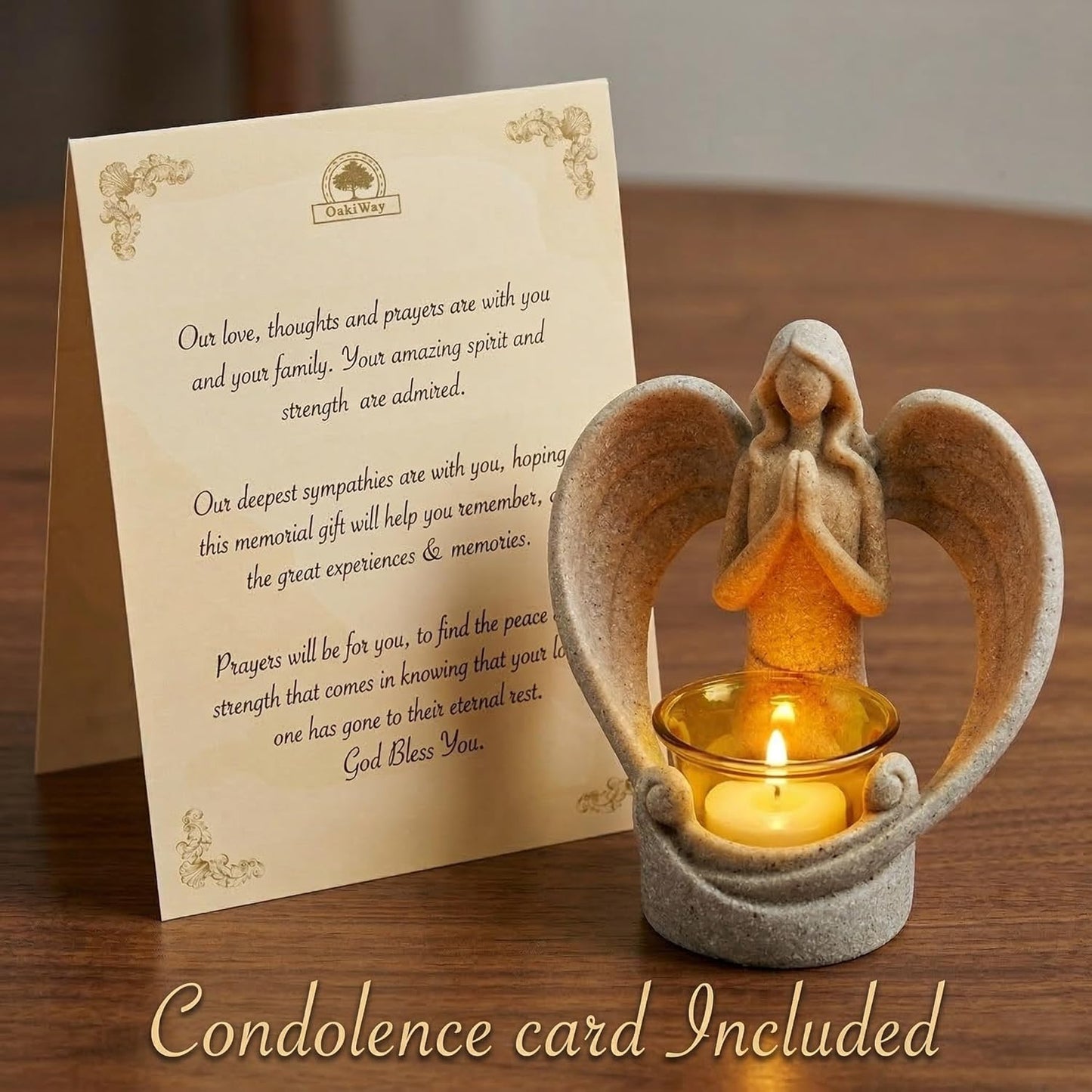 OakiWay Memorial Candle Holder - Angel Figurine with Flickering LED Tealight | Sympathy Gift for Loss