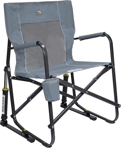 GCI Outdoor Freestyle Rocker Camping Chair - Portable Folding Rocking Chair with Drink Holder & Comfortable Backrest - Grey