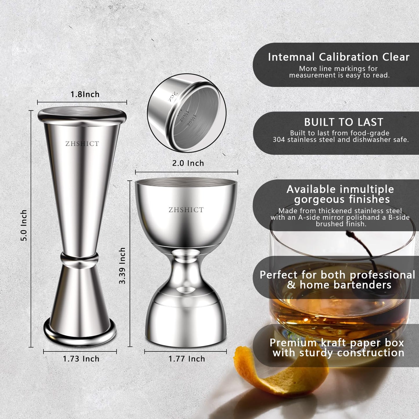 2 Pack Jigger for Bartending，Premium Bell Jigge and Japanese Jiggers,Double cocktail Jigger Premium 304 Stainless Steel jigger 2 0Z 1OZ with Measurements inside