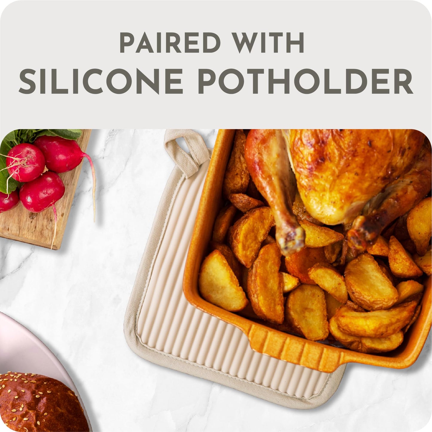 Extra Long Silicone Oven Mitts and Pot Holders Sets | Heat Resistant 500°F BPA-Free Food Grade Silicone Hot Pads & Kitchen Mittens | 4-Piece Set of Oven Gloves & Potholders for Kitchens.
