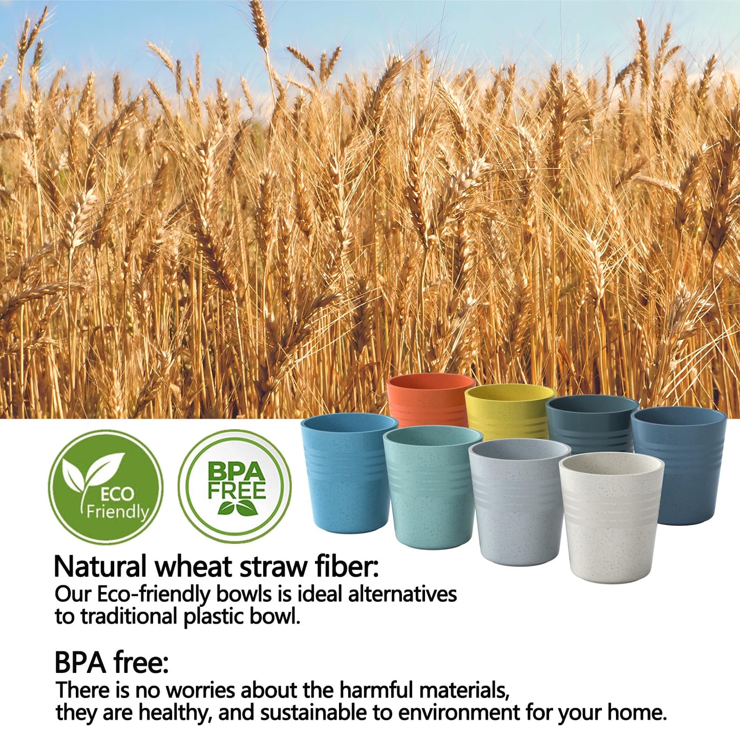 Homestockplus 8 Oz Wheat Straw Drinking Cups, [Set of 8] Small Plastic Cups Reusable, BPA Free Unbreakable Water Cups for Kitchen and Dining,Dishwasher and Microwave Safe