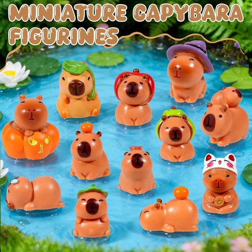 Exasinine Mini Capybara Figurines - 12pcs Resin Set for DIY Fairy Garden Decor | Home & Birthday Gifts
