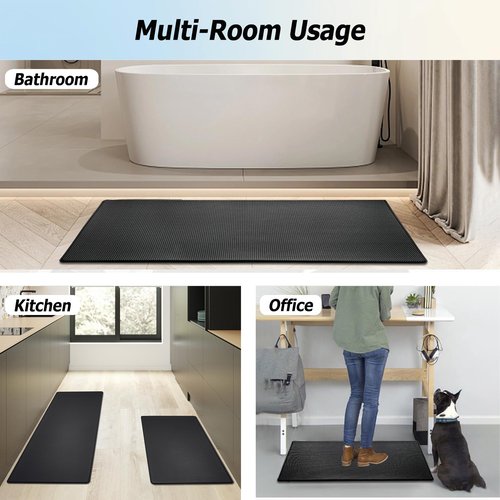 Artnice Kitchen Rugs Set of 2, Non-Slip Kitchen Mats for Floor, Ergonomic Cushioned Anti Fatigue Mat, Waterproof Standing Mat for Home, Office, Sink, Laundry, 17.3"×30"+17.3"×47", Black