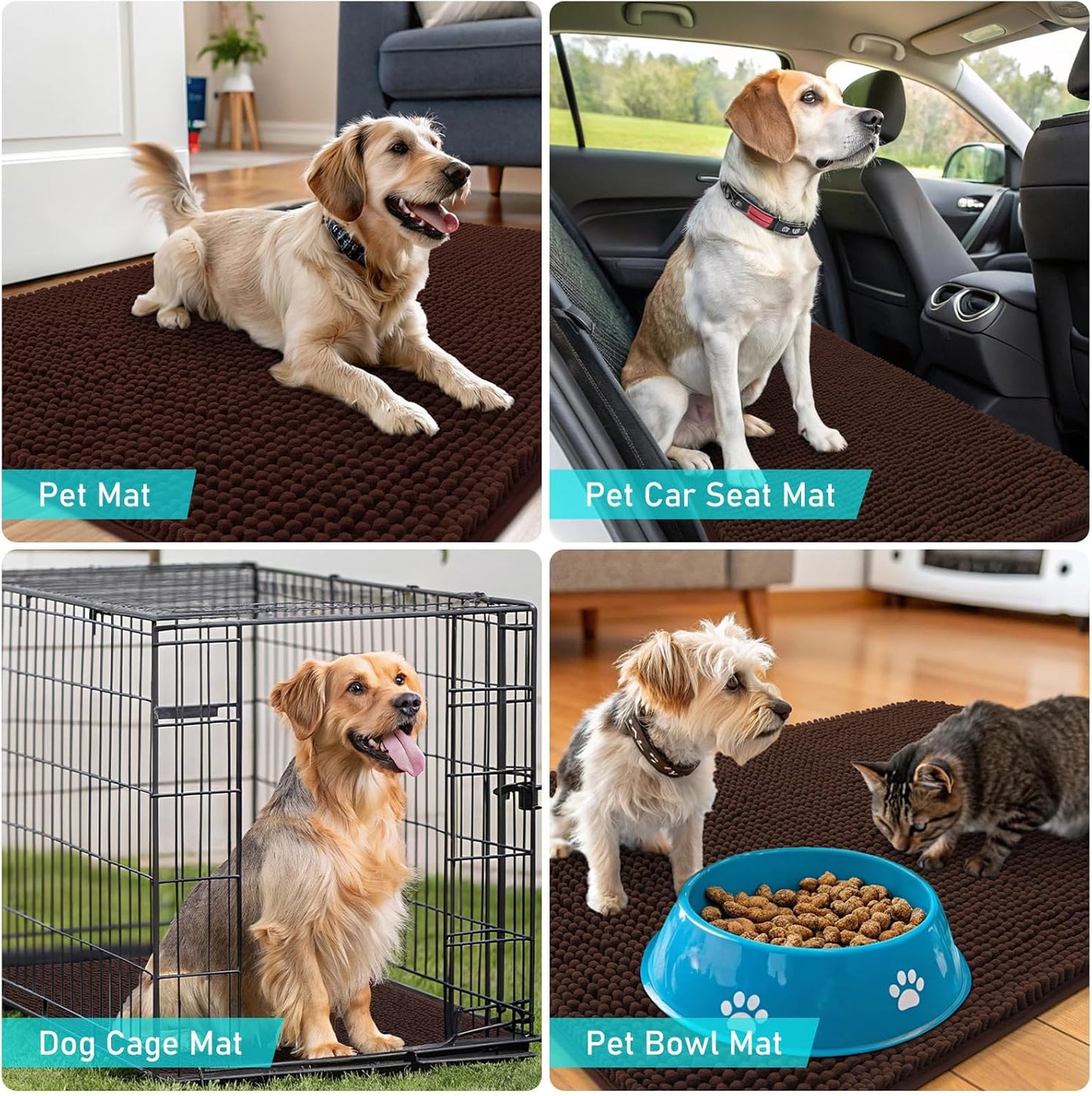 OLANLY Dog Door Mat - Absorbent Non-Slip Chenille Mat for Muddy Paws | 32x20 Inches, Quick Dry, Brown