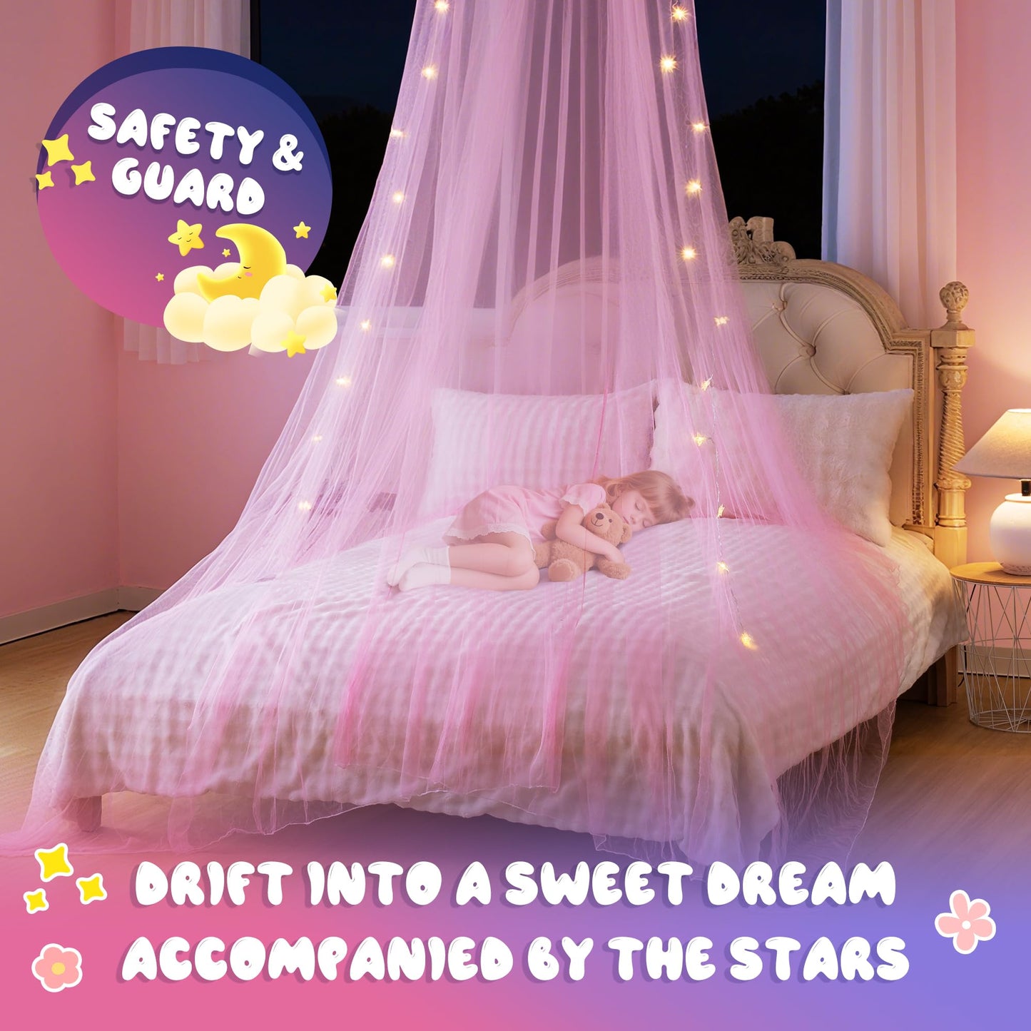 lazyzzz Bed Canopy for Girls Room Bed Drapes, Boho Bed Canopy Curtains Mosquito Net for Queen King Size Kids Bed, Princess Ceiling Play Tent for Children Reading Nook
