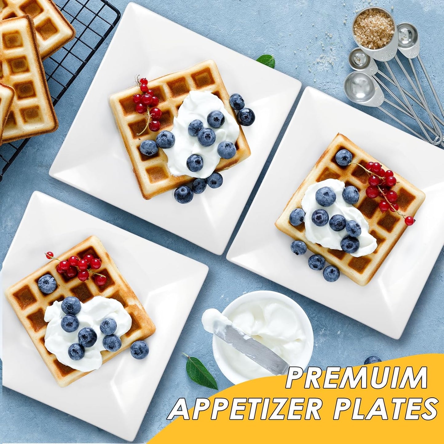Regine Switzerland Porcelain Square Dessert Plates - Set of 6 | 8-Inch White Serving Plates, Microwave & Dishwasher Safe
