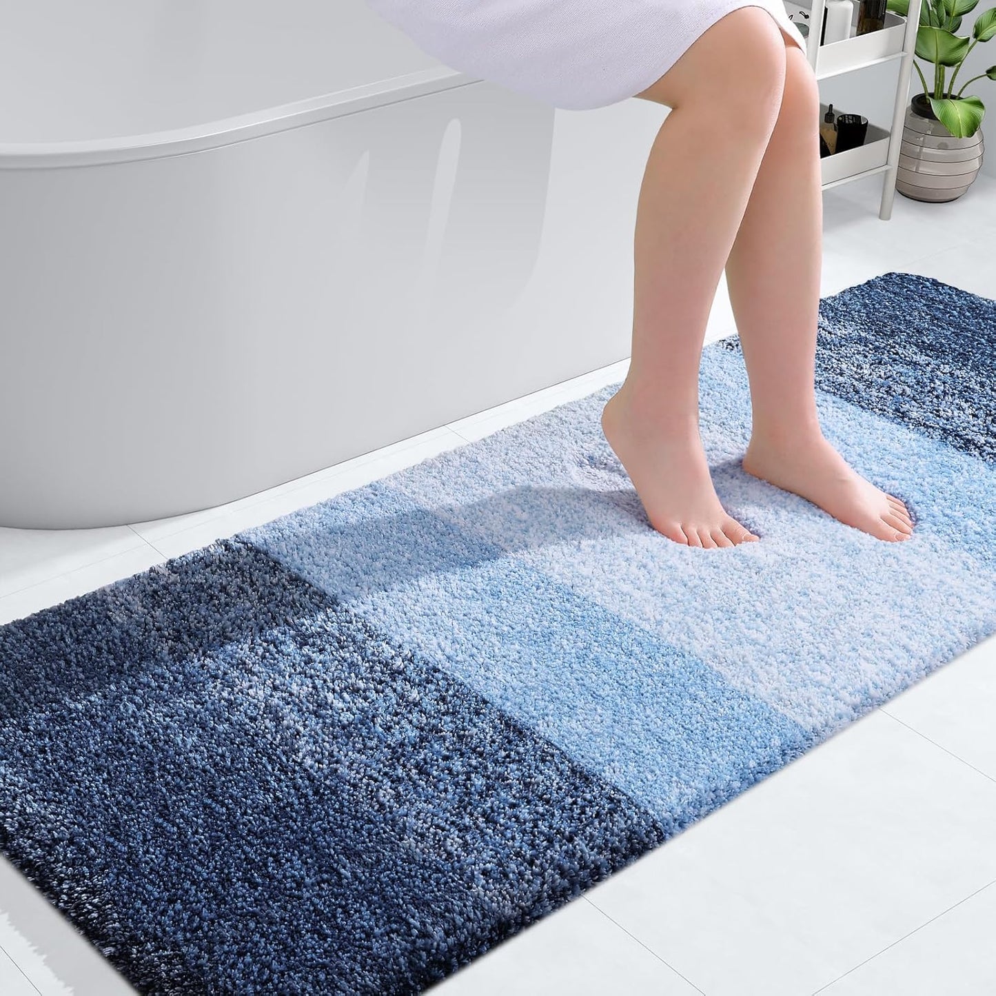 OLANLY Bathroom Runner Rug - Extra Soft Microfiber Mat | Quick-Dry, Washable, 59x24 Inches, Navy