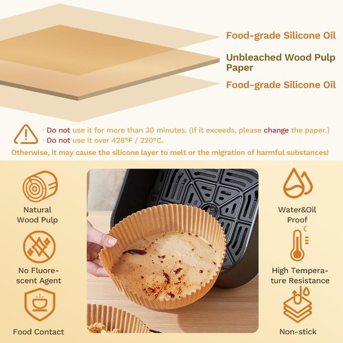 Air Fryer Liners | 100PCS Round 6.3-Inch Disposable Non-Stick Parchment Paper for 2Qt to 5Qt Fryers