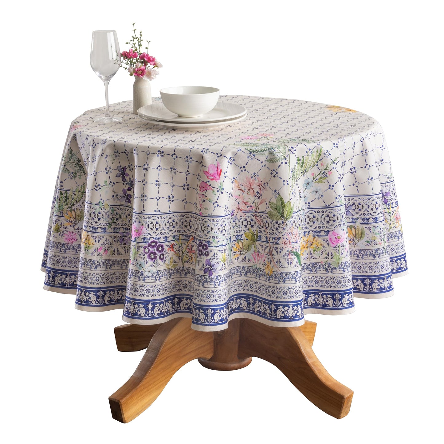 Maison d' Hermine Table Cloth Round Table 100% Cotton 63 Round Inches Tablecloth Reusable Decorative for Dining Kitchen Room Farmhouse Home Gifts for Mothers Day Spring Summer - Faience