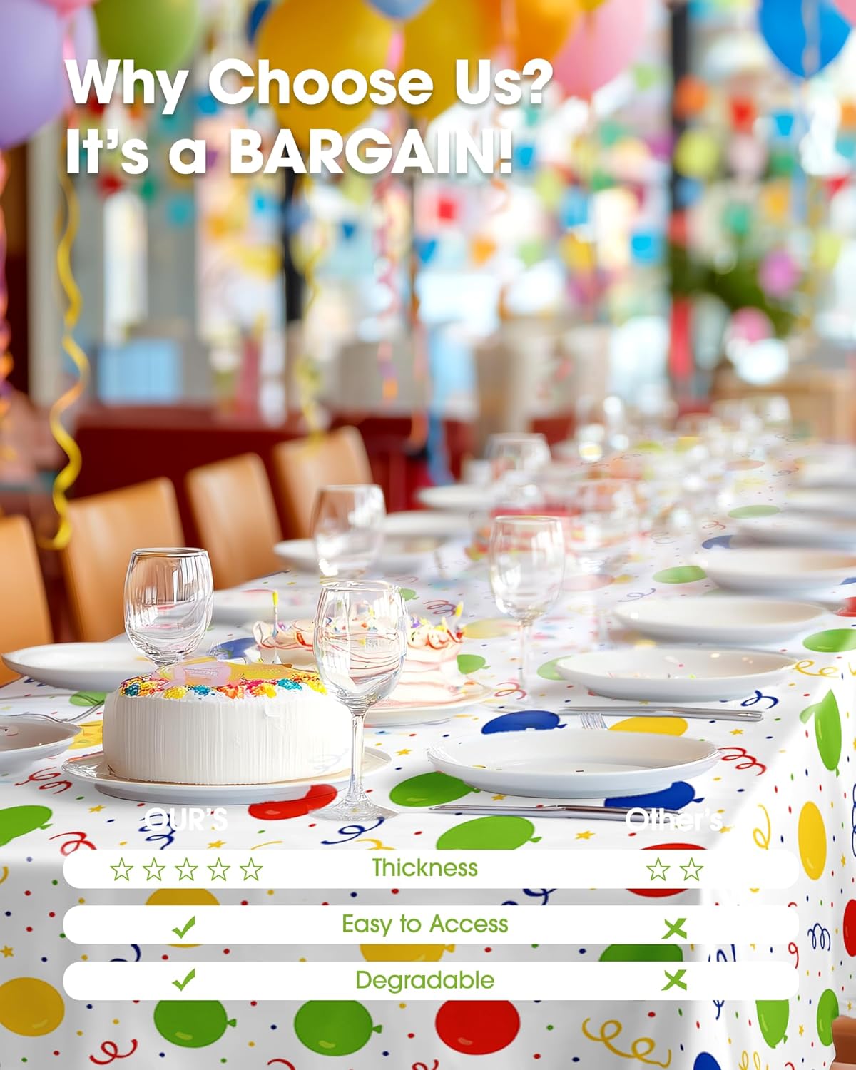 Pureegg Disposable Plastic Tablecloths - 10 Pack, 54 x 108 Inch, Sturdy Rainbow Design for Parties & Picnics