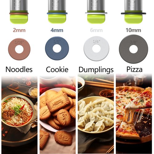Aguegro Stainless Steel Rolling Pin with Thickness Rings and Wooden Stand Dough Thickness for Baking, Fondant, Pizza, Pie Crust, Cookies, Pastries, 13.6" Rolling Pin with 4 Multi-Color Thickness Rings