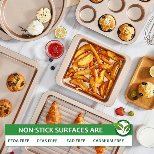 HONGBAKE 10-Piece Bakeware Set | Nonstick Baking Pans with Wider Grips - Champagne Gold