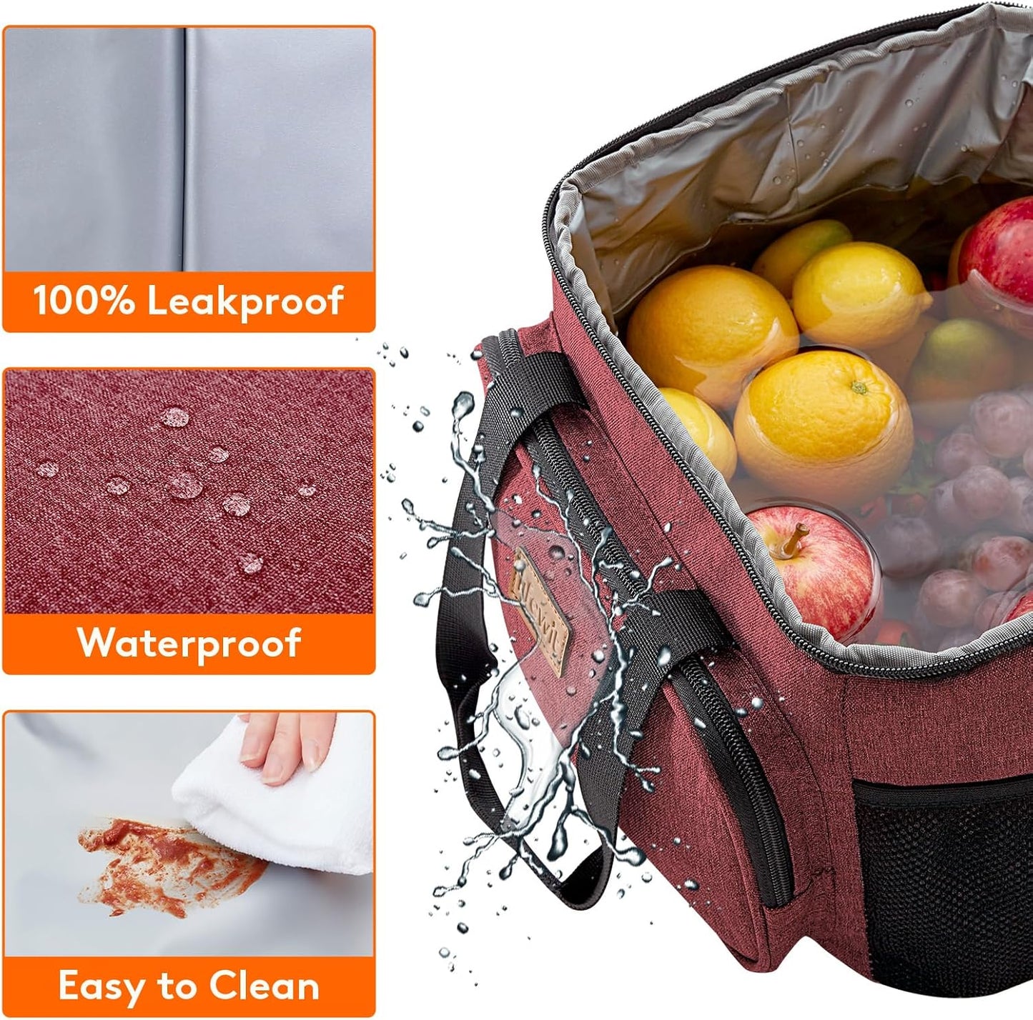 Lifewit Insulated Lunch Bag - Large Soft Cooler Tote for Adults | Burgundy 24-Can Capacity (15L)
