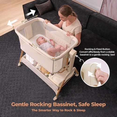 Ezebaby Baby Bassinet - 3-in-1 Rocking Sleeper with Breathable Full-Mesh Crib | Adjustable Height & Portable Design