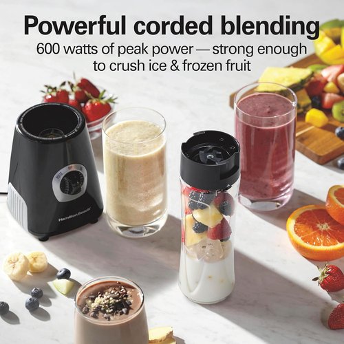 Hamilton Beach Go Sport Portable Blender - 20 Oz Travel Jar, 600 Watt Motor, Black