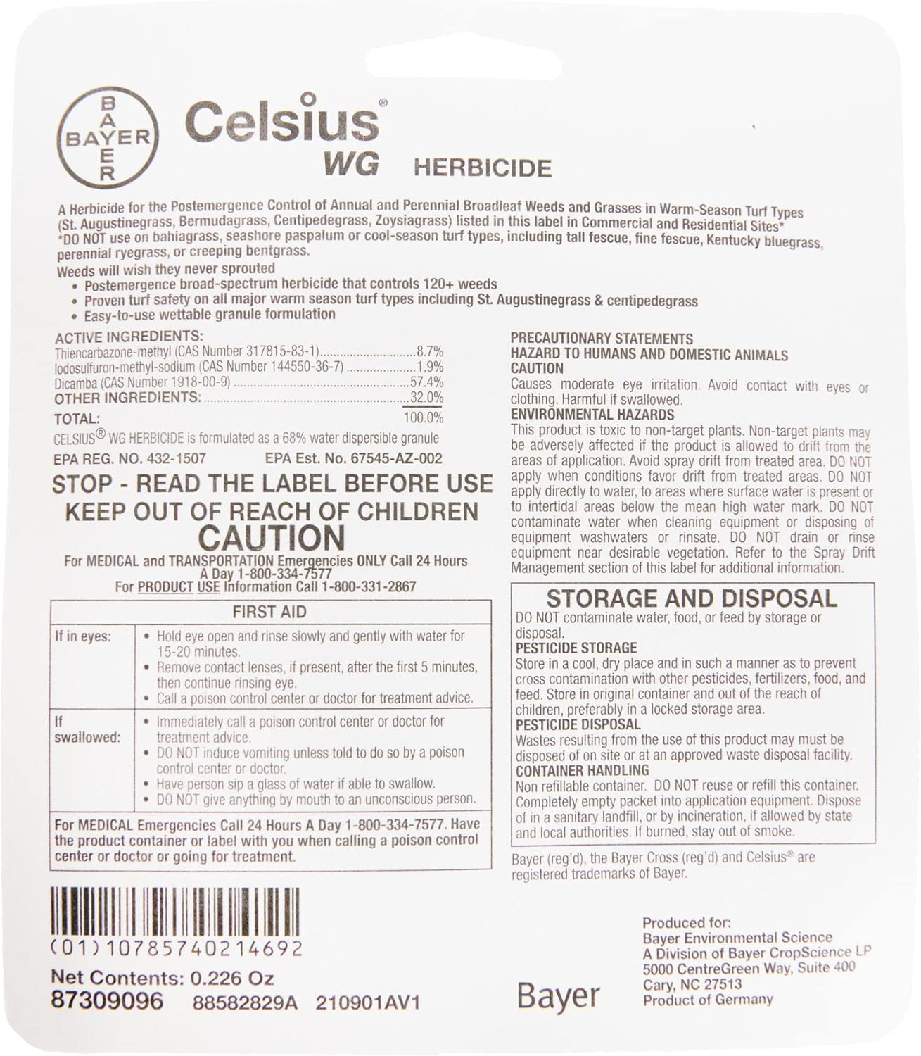 Prime Source Celsius WG Weed Control - 0.226 oz Easy Mix Packet for Post-Emergence