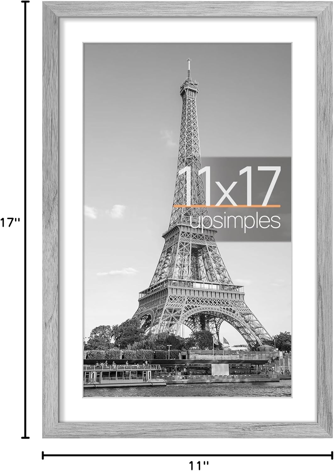 Upsimples 11x17 Picture Frame - Versatile Display for 9x15 with Mat or 11x17 Without - Gray, 1 Pack