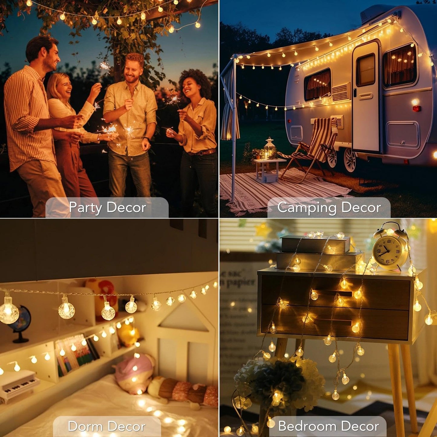 Metaku Globe Fairy Lights - 33ft 80LED Battery Operated String Lights | Waterproof for Indoor/Outdoor Use