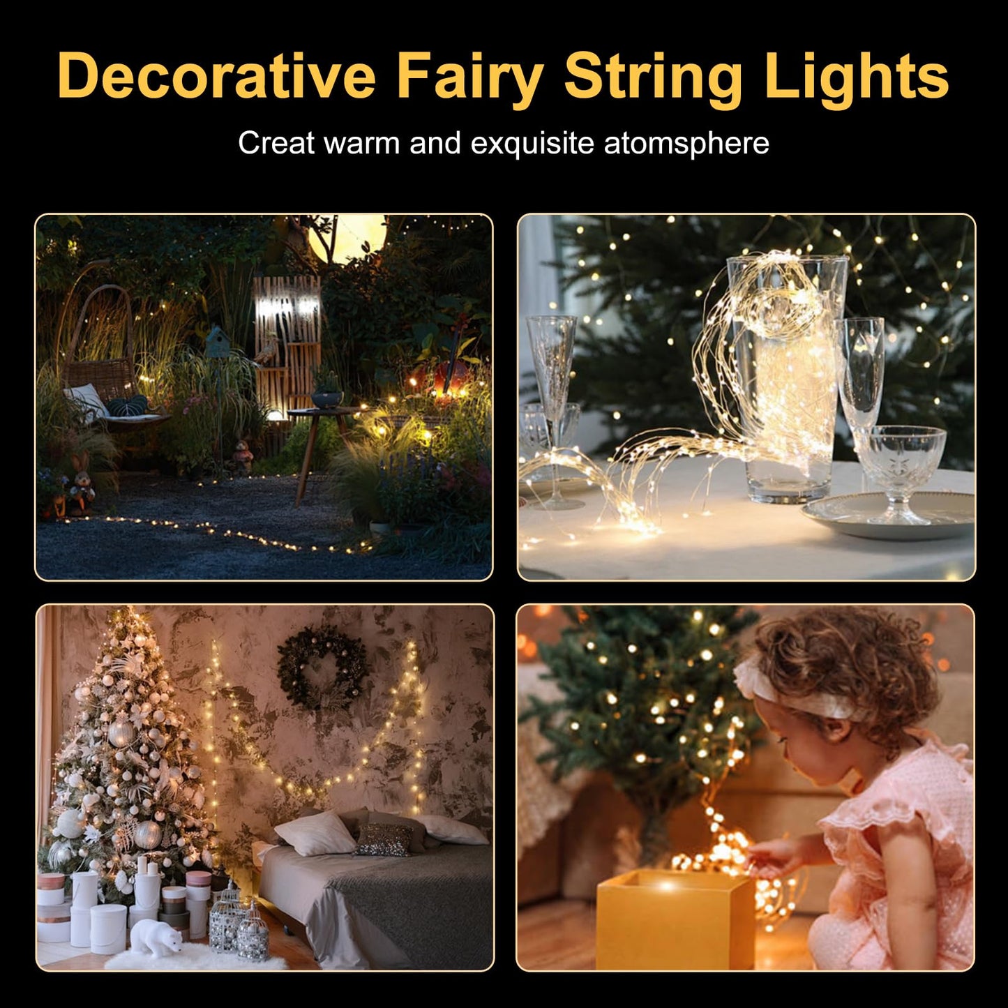 YPHSOL Fairy Lights Battery Operated String Lights 16.4ft 50LED Flashing and Constant Light Waterproof Silver Wire for Christmas DIY Party Wedding Decoration (Warm White, 2 Pack)