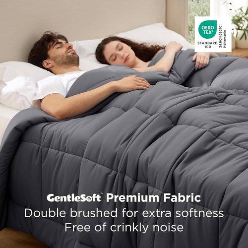 Bedsure Comforter Duvet Insert - Oversized Grey All-Season Quilted Bedding | GentleSoft Down Alternative, 98 x 98 Inches