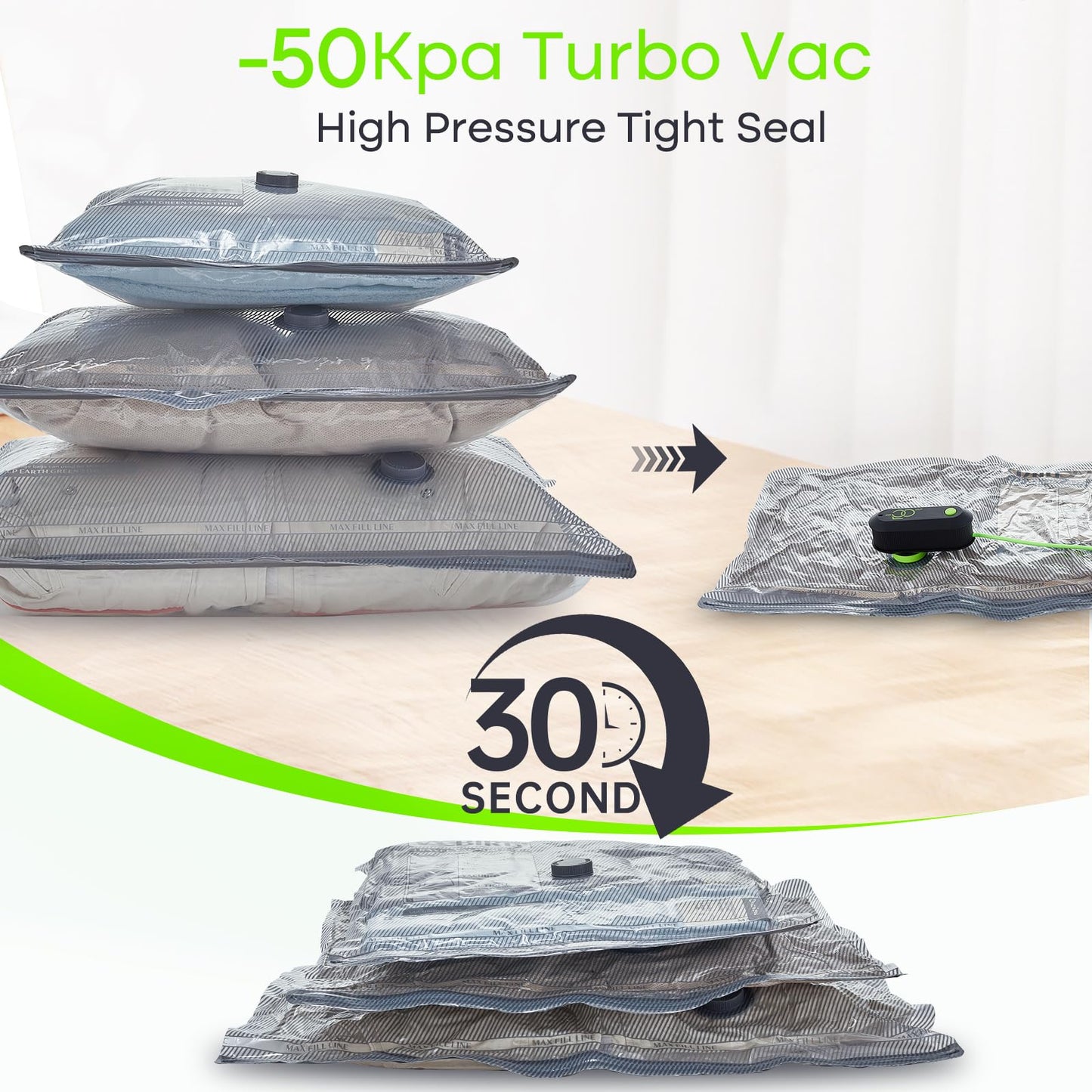 Vacbird Vacuum Bags for Travel with USB Pump, 12 Pack Carry-on Size Compression Packing Bags for Luggage and Suitcase, Space Saver Bags for Clothes and Clothing Travel