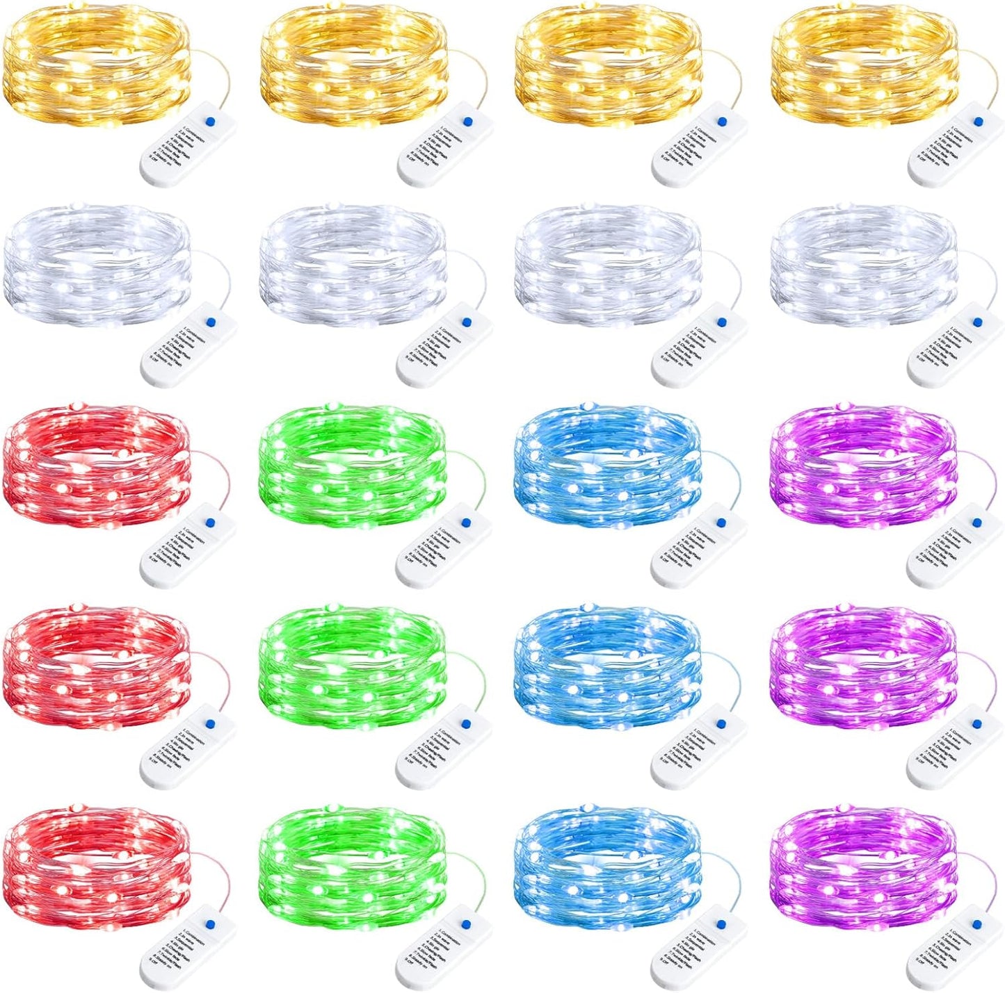 Minetom 12 Pack Fairy Lights - Battery Operated String Lights with 8 Modes | 7ft, 20LED, Waterproof Silver Wire for DIY Decor