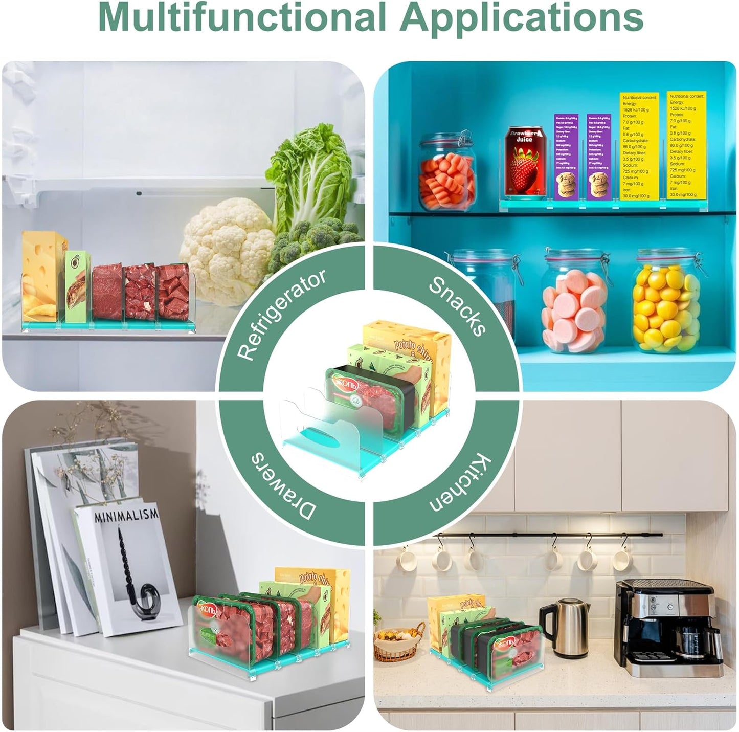 SURETIVIAN Freezer Organizer Rack - 12” Adjustable Fridge Storage with Removable Dividers | Mint Green