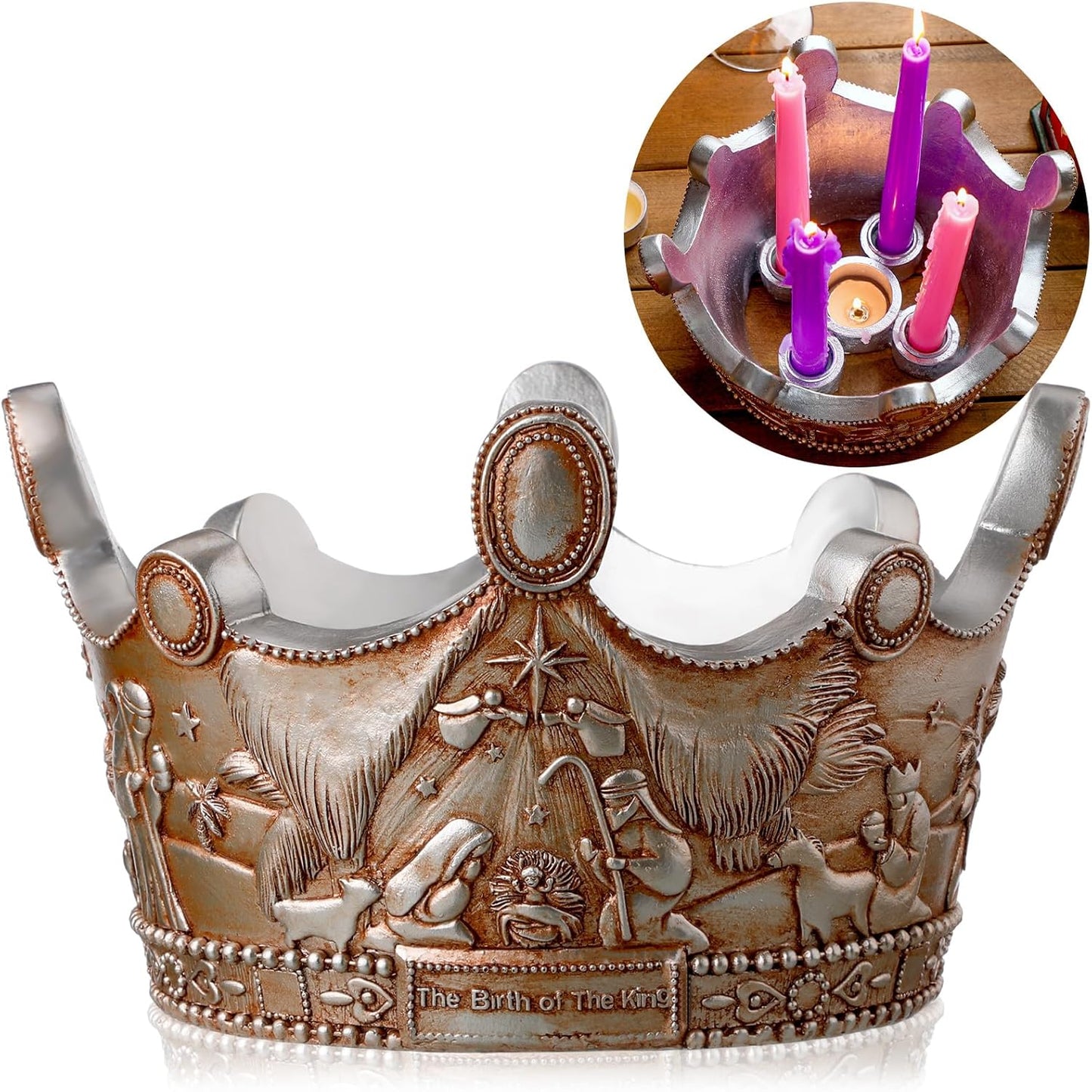 Nativity Advent Candle Holder - 9.4 Inch Resin Christmas Centerpiece with Holy Family Design
