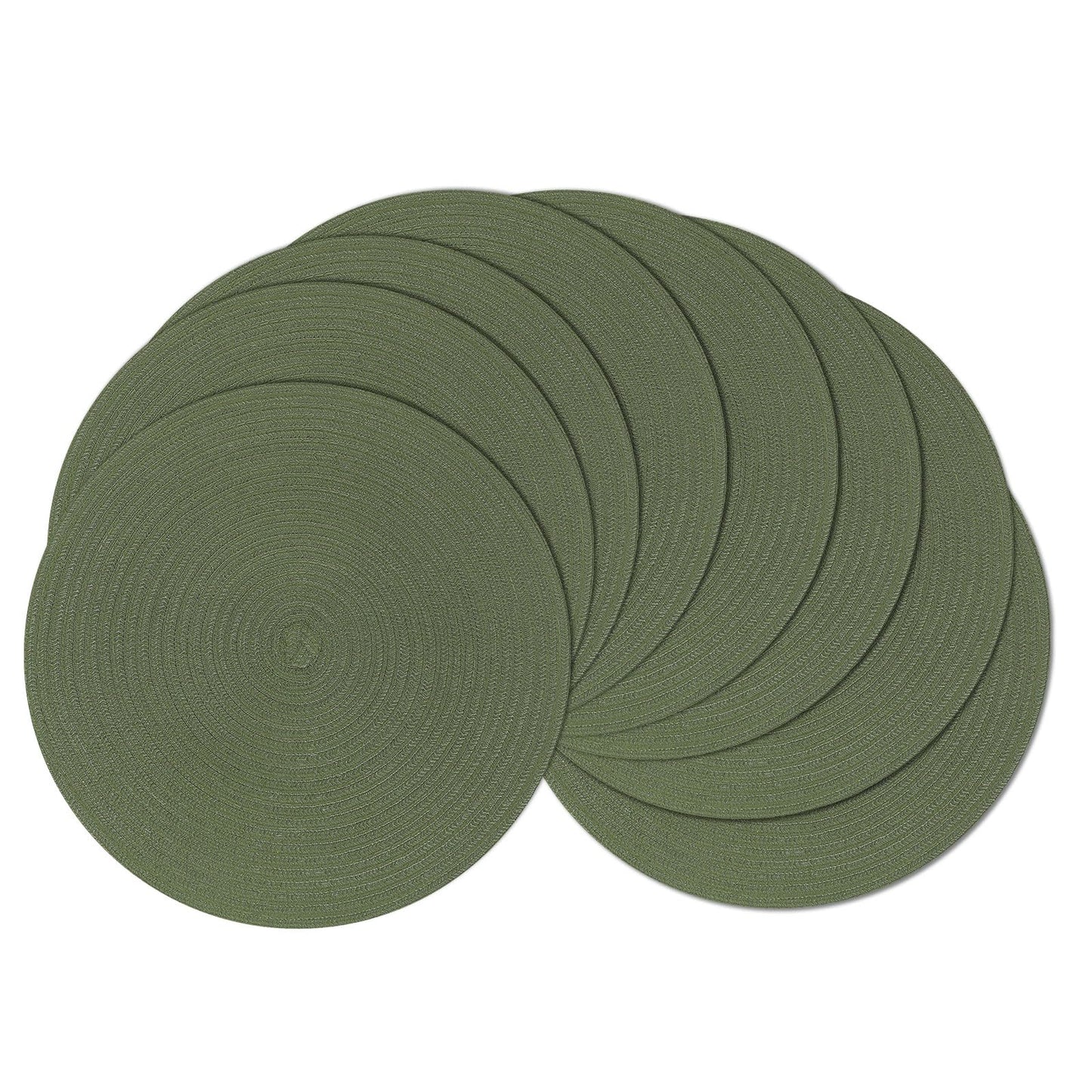 SHACOS Round Placemats Set of 8 Washable 15 inch Round Table Mats Cotton Polyester Woven Braided Place Mats for Dining Table Wedding Party Decor (Olive Green, 8)