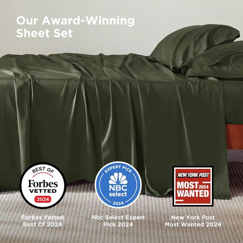 Bedsure Queen Sheet Set - Cooling Bamboo Rayon Sheets | Breathable, Soft & Luxurious Olive Green
