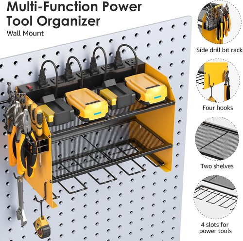 CCCEI Modular Power Tool Organizer - Wall Mount Charging Station & Heavy-Duty Shelf | 2 Pack, Yellow