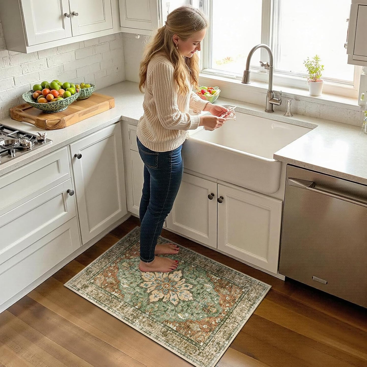 RELEANY Area Rugs - Washable Non-Slip Entryway Rug | 2'x3' Brick Red & Rust Design