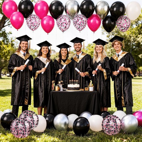 Black and Hot Pink Balloons, 60pcs 12Inch Black and Hot Pink Balloons,Metal Silver and Confetti Balloon for Girl Boy Birthday Party Baby Shower Wedding Gender Reveal Decorations