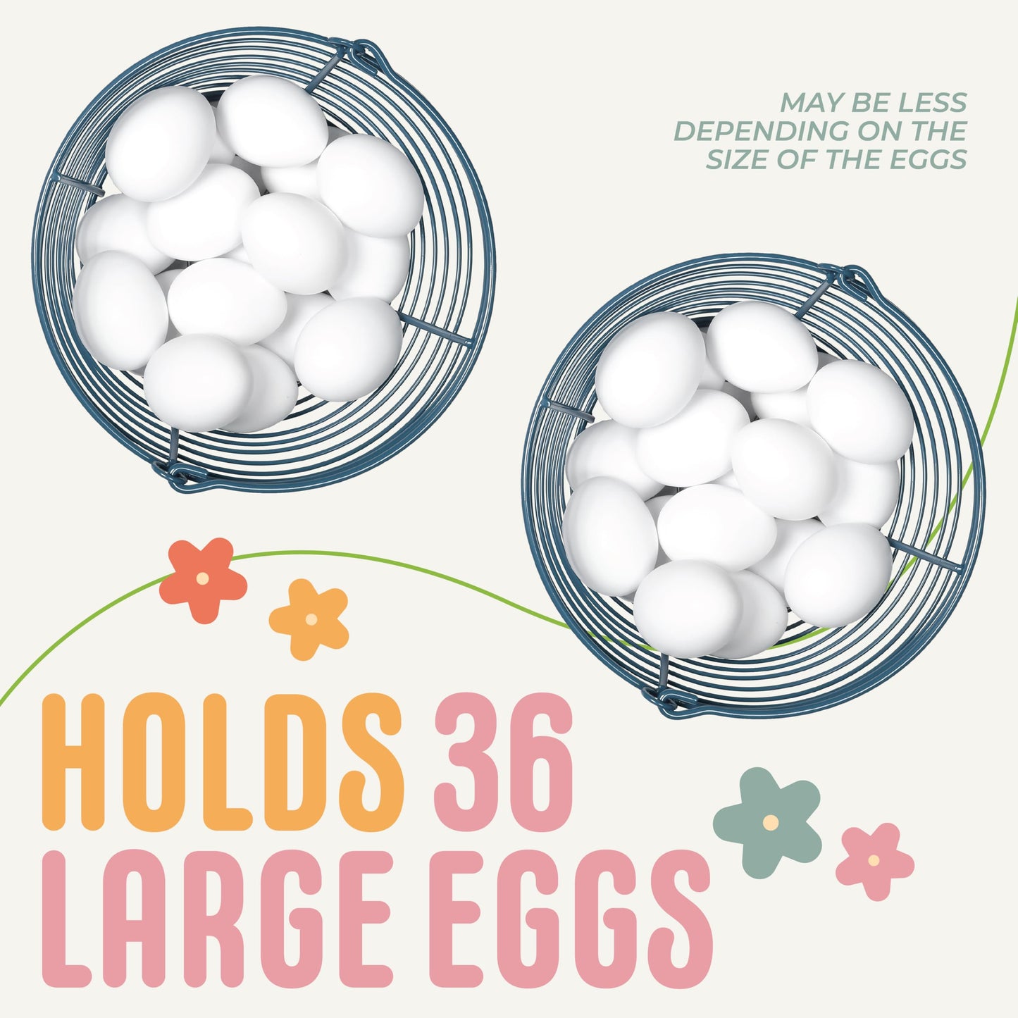 CONCORD 8" Egg Basket For Storage Collecting and Transporting Chicken and Duck Eggs. Farm Grade Wire Baskets. 2 Pack (Blue)