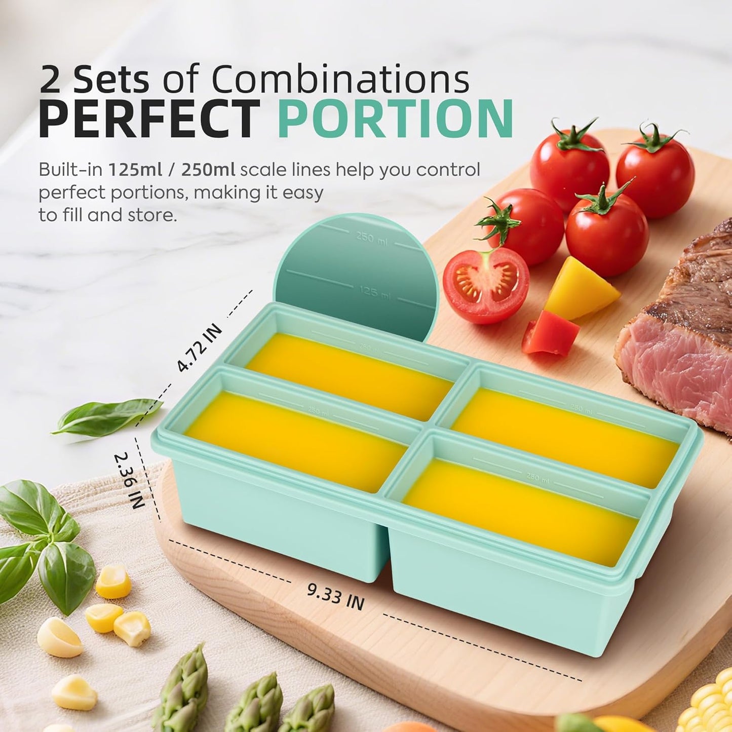 Silicone Freezer Trays with Lids by [Brand Name] - Large 1 Cup Soup & Ice Cube Molds - 2 Pack