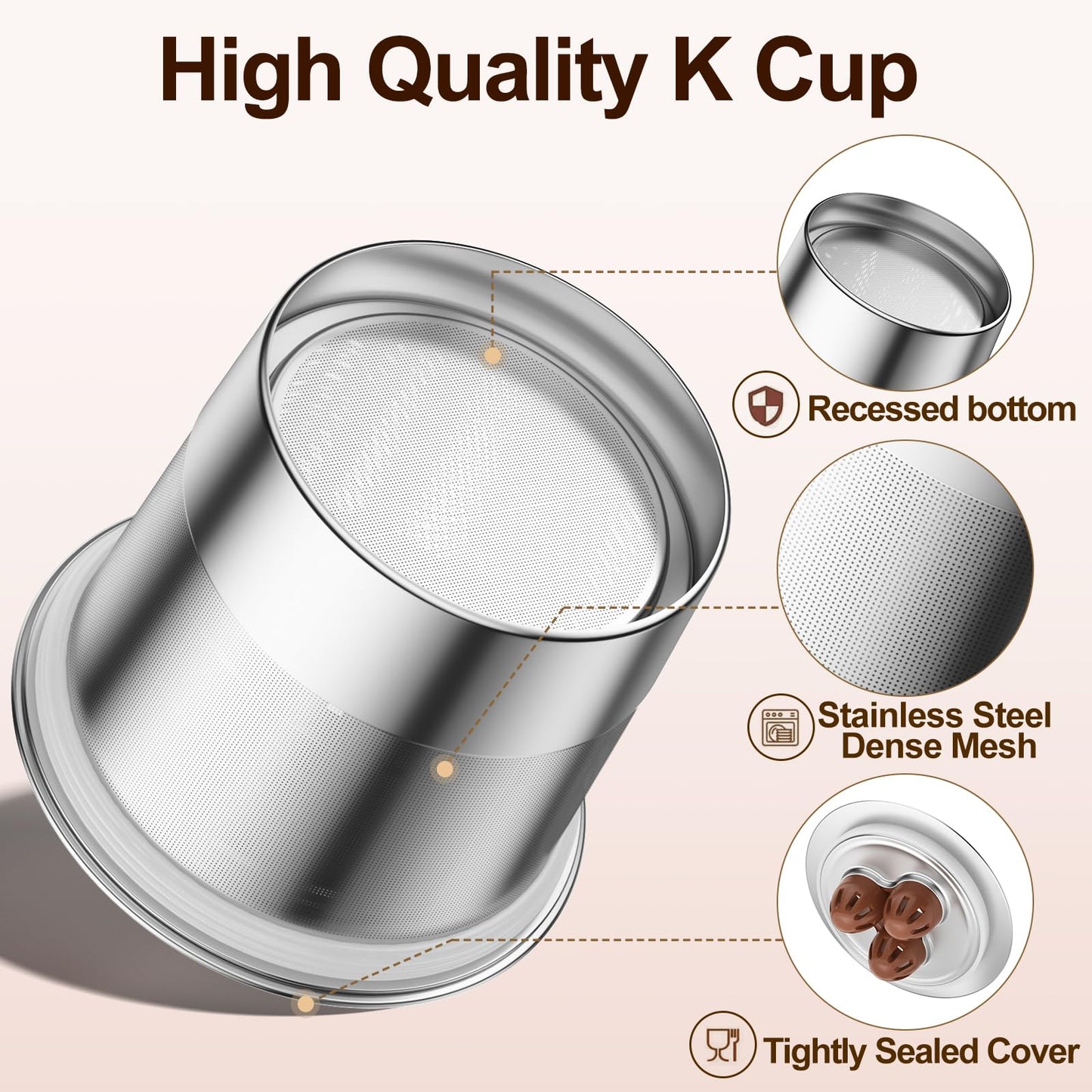 RETHONE Reusable K Cups Coffee Pods Compatible with Ninja Coffee Maker, Stainless Steel Reusable Coffee Filters for Ninja CFP201 CFP300 CFP301 CFP305 CFP307 CFP400 Dual Brew Pro (2 Packs)