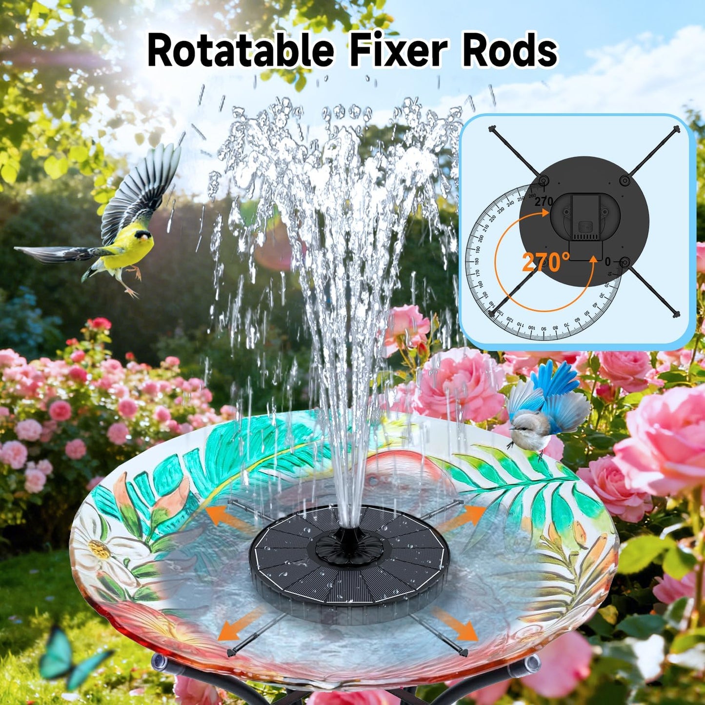 Yzert Solar Fountain - 3-Level Adjustable Water Height | 3.5W Glass Outdoor Pump with 7 Nozzles for Garden, Pond, Bird Bath (2026 Model, Black)
