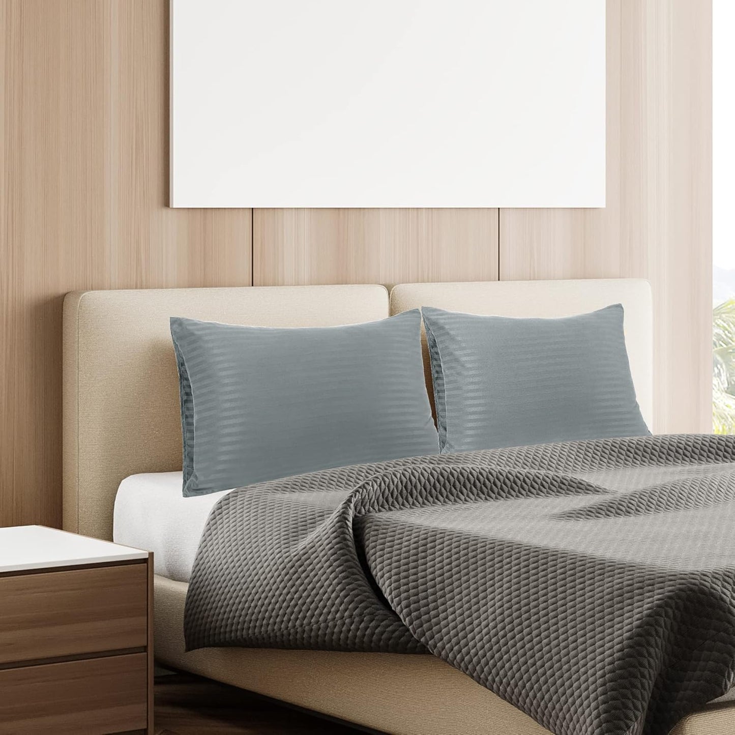 PiccoCasa Striped Dark Gray Pillow Cases - Soft Microfiber Standard Size Set of 2 | 20x26 Inch, Breathable Design