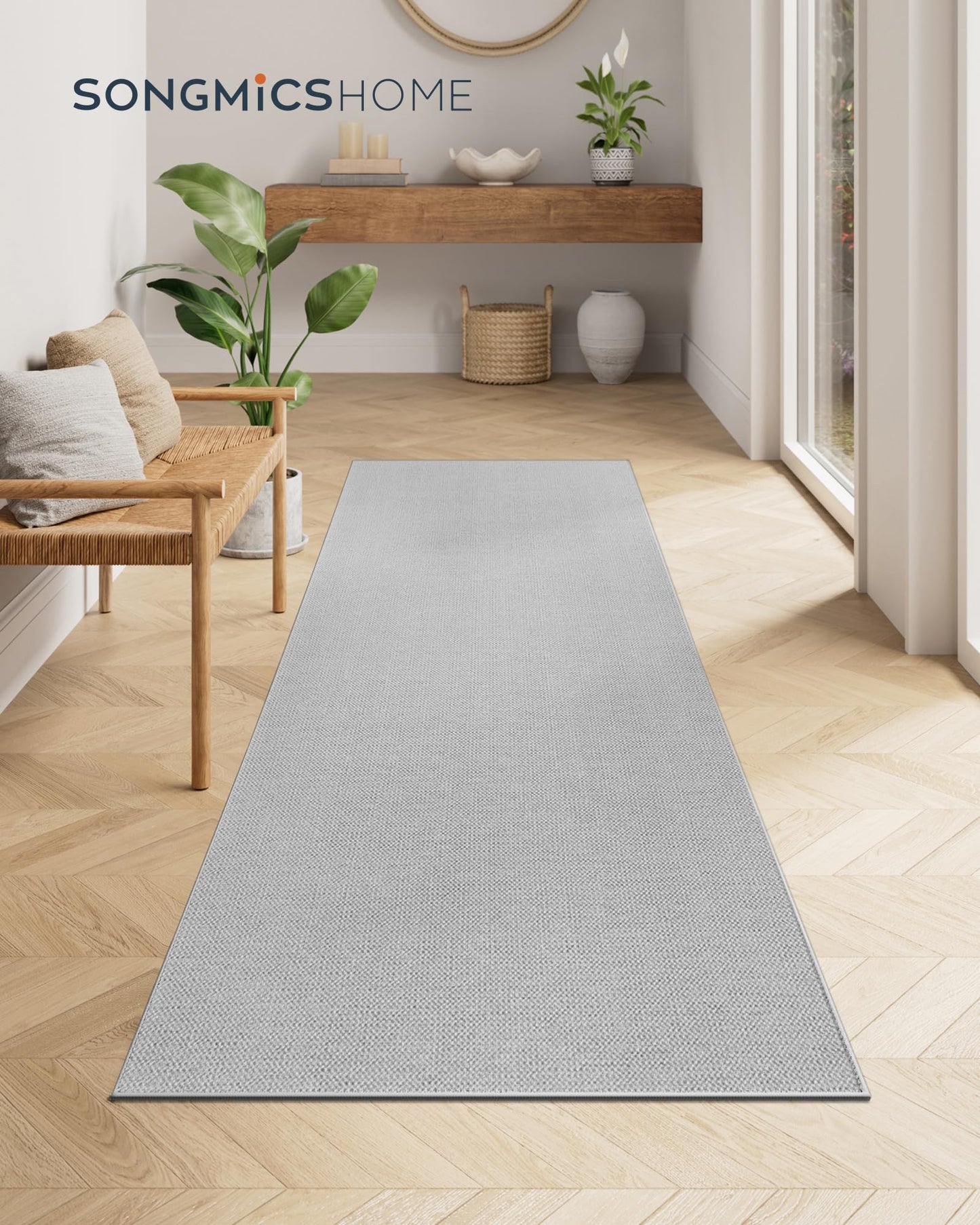 SONGMICS HOME Runner Rug 2.5x8 ft, Washable Area Rug for Living Room, Non-Slip Carpet, Faux Jute Rug, Home Decor, for Bedroom, Kitchen, Entryway, Dining Room, Dove Gray UTAR093G01