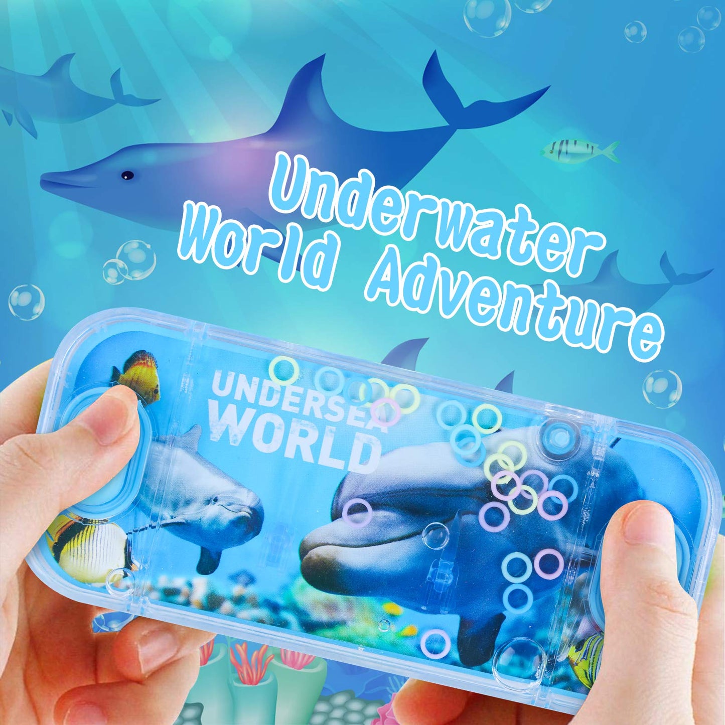 SevenQ Handheld Ocean Theme Water Toss Ring Game - 4 Pack Aqua Toys for Kids Stocking Stuffers