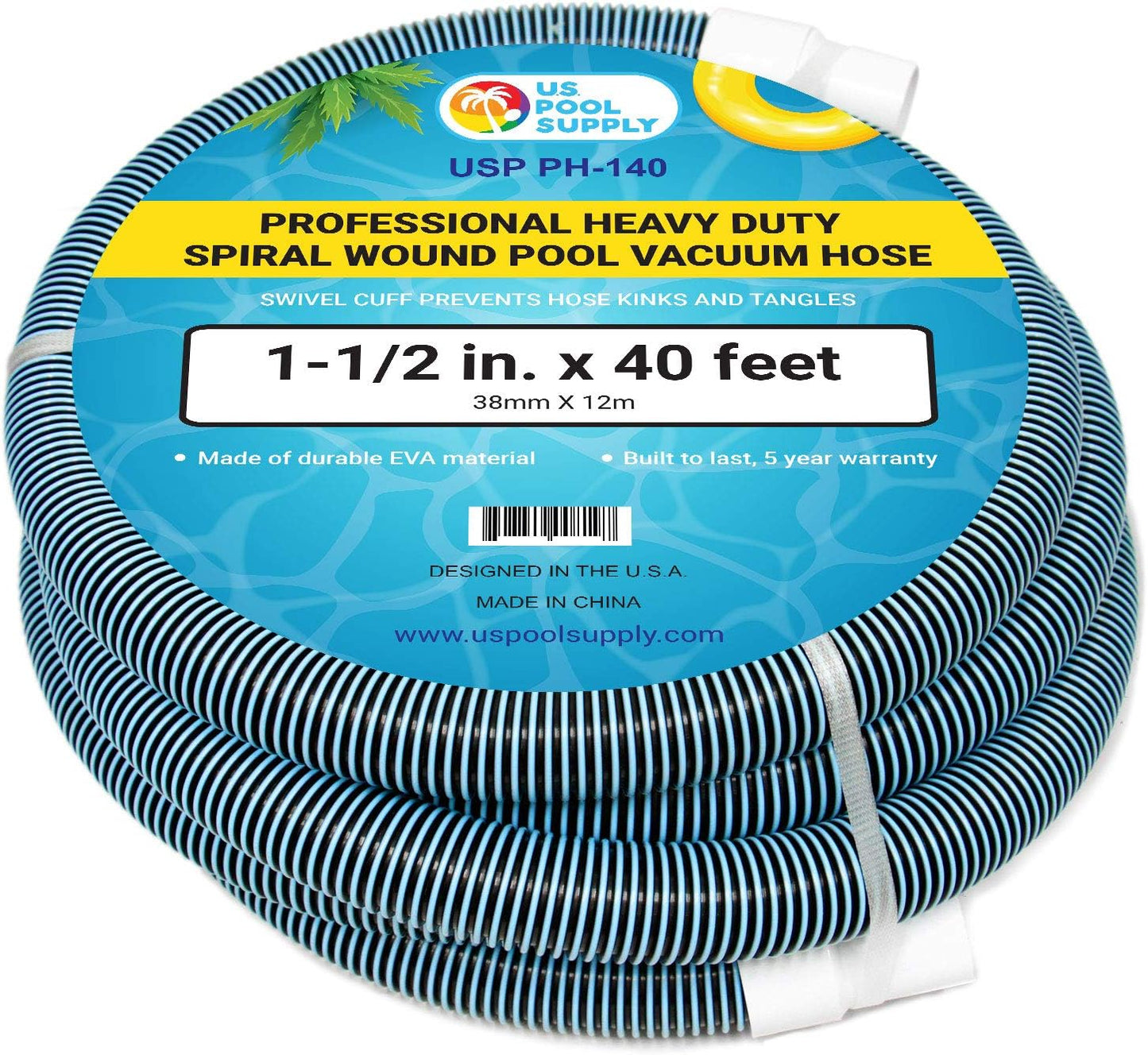 U.S. Pool Supply Pool Vacuum Hose - Heavy Duty 1-1/2" x 40' Kink-Free Spiral Wound for Inground Pools