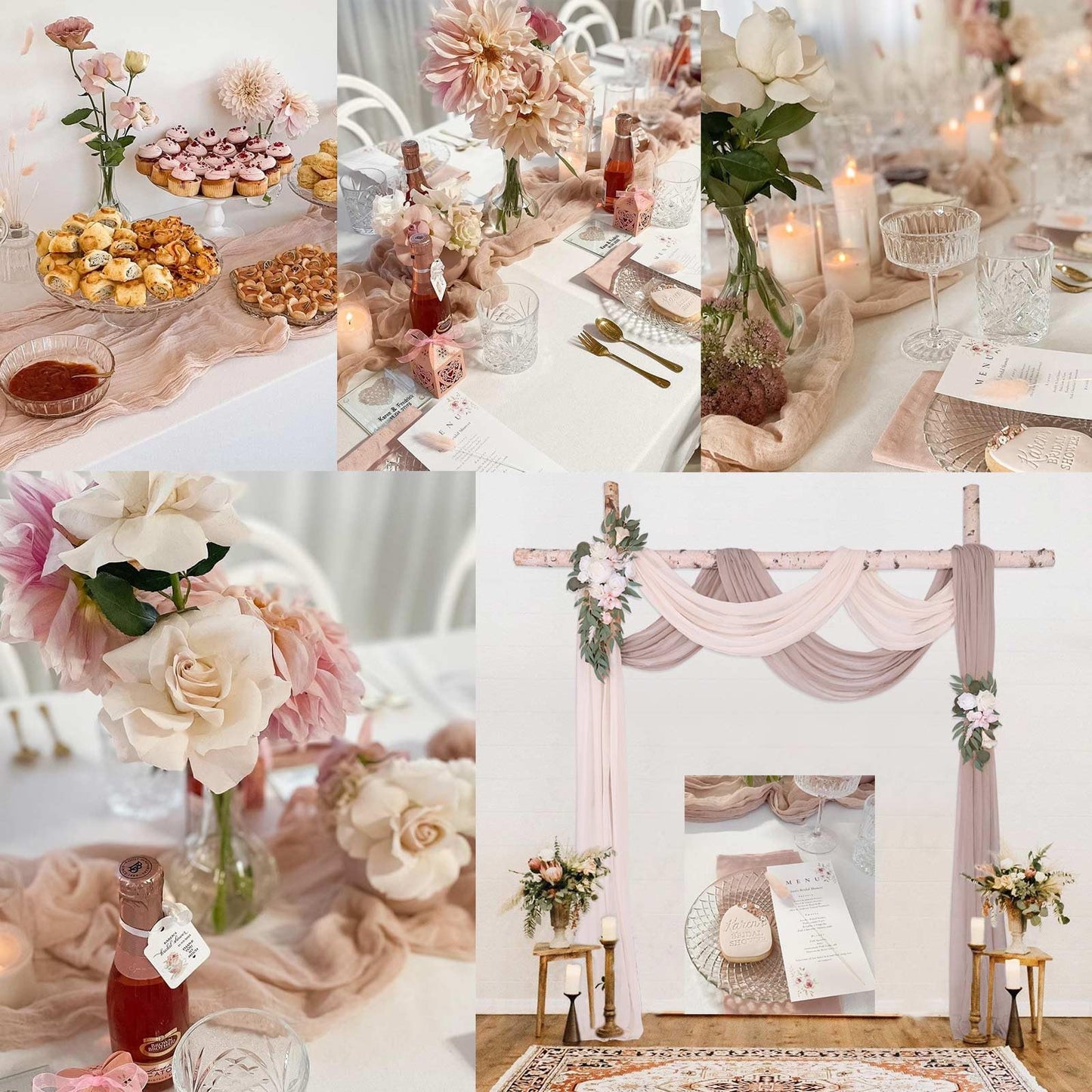 SAJOO 13ft Dusty Pink Cheesecloth Table Runner 35x157 Inches Boho Gauze Cheese Cloth Table Runner for Wedding Baby Bridal Shower Party Decorations