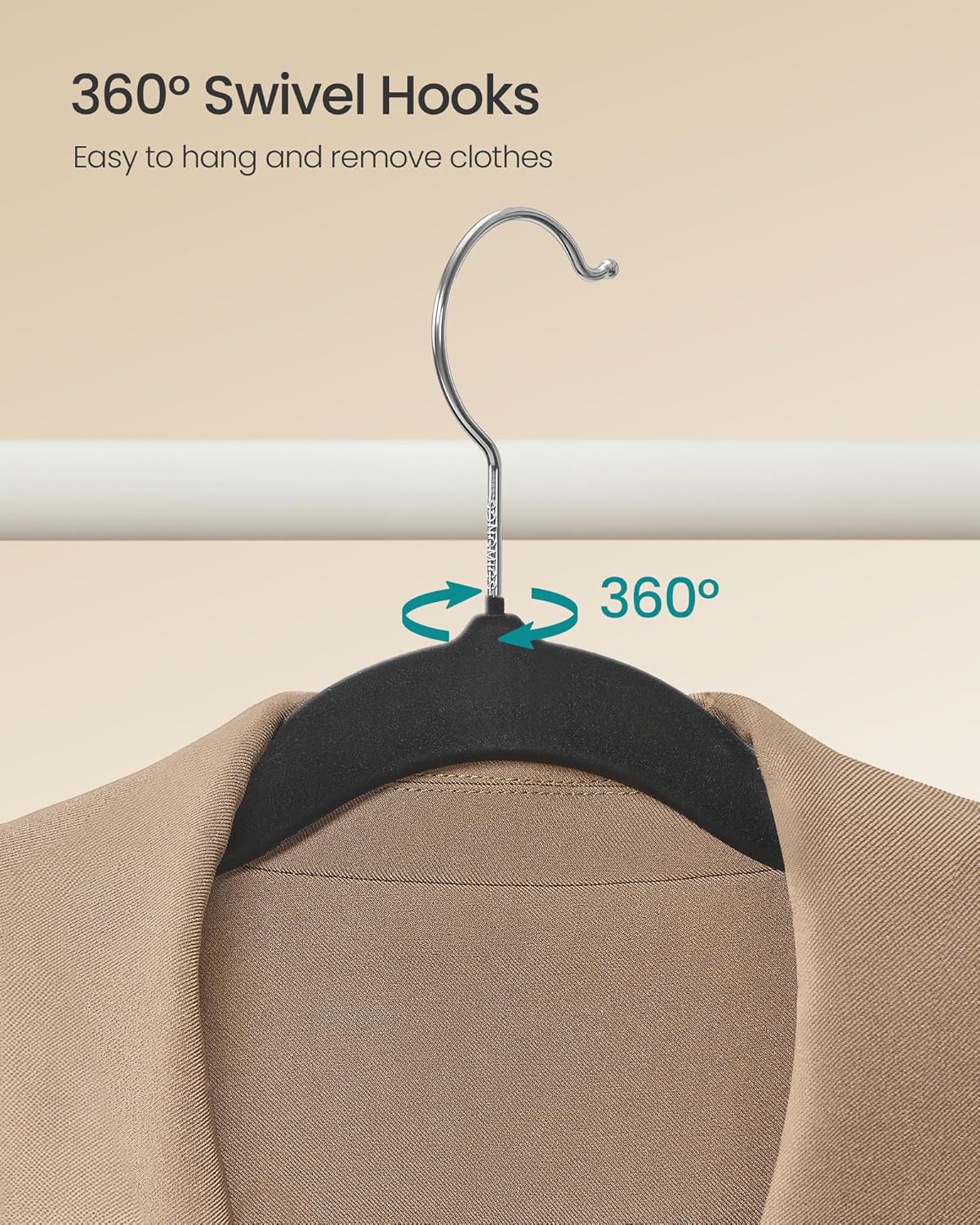 SONGMICS Velvet Hangers - 60 Pack Non-Slip Clothes Hangers with Silver Swivel Hooks | Slim Heavy-Duty Black
