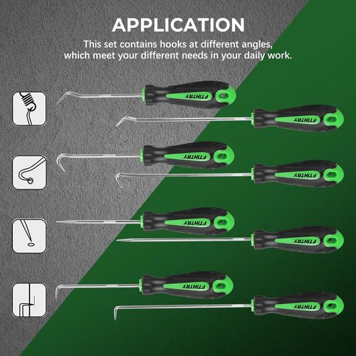 FTIHTRY 8-Piece Precision Automotive Pick and Hook Set - Mini Oil Seal & O-Ring Remover (Green)