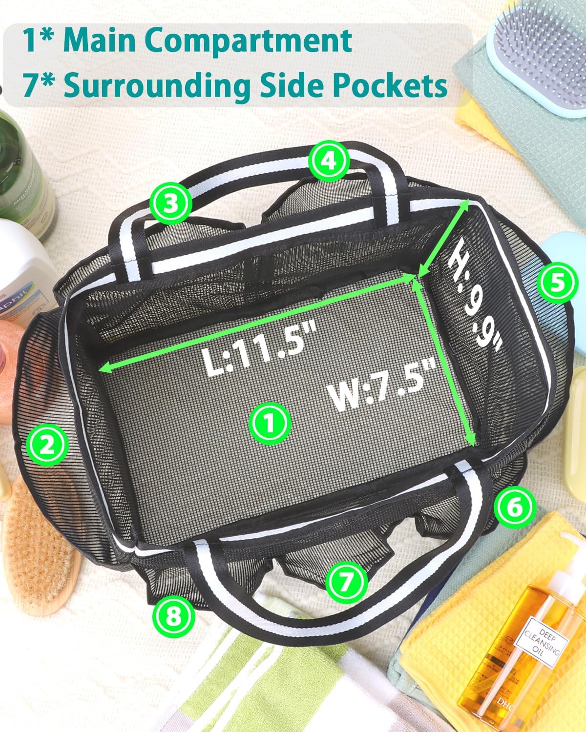 Skiennix XL Mesh Shower Caddy - Portable Shower Bag for College, Camping, Travel & Gym | Black