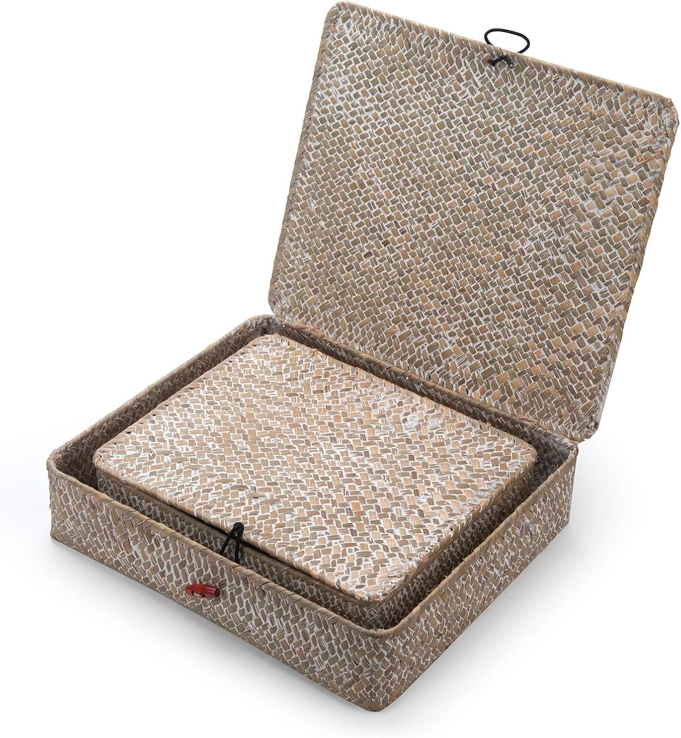 Seagrass Storage Baskets - Decorative Woven Baskets with Lid for Organizing | Whitewash Finish